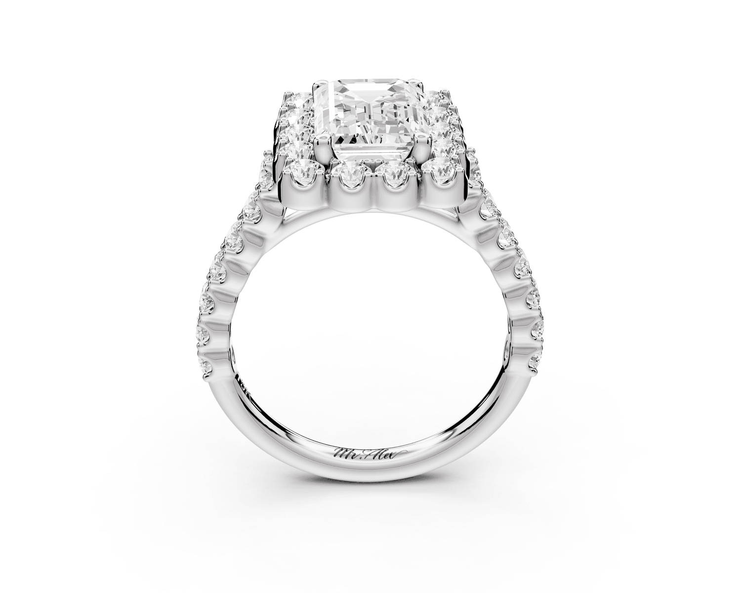 Anastasia - 2ct 18k white gold emerald Diamond with Floral Halo and Pavé engagement Ring - Mr. Alex Jewelry