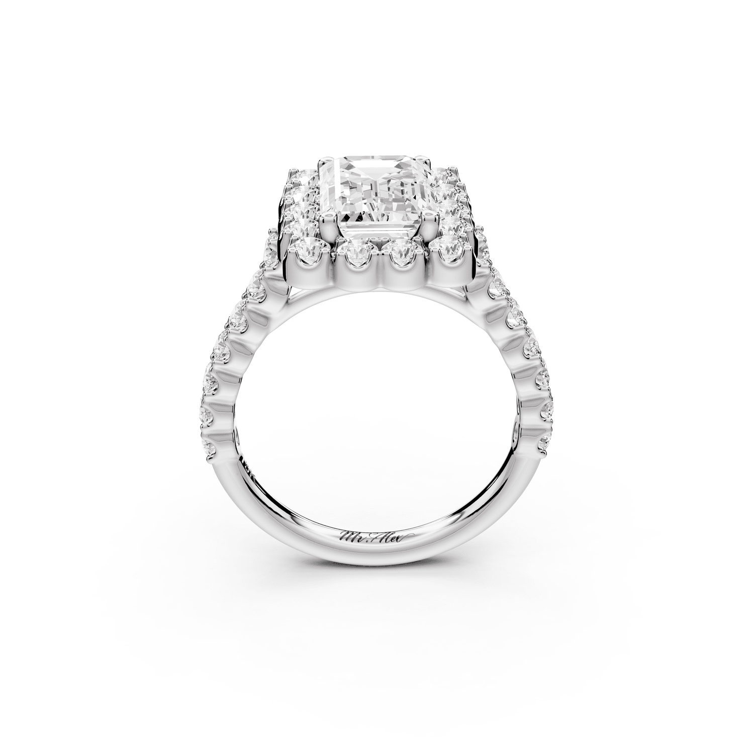 Anastasia - 2ct 18k white gold emerald Diamond with Floral Halo and Pavé engagement Ring - Mr. Alex Jewelry
