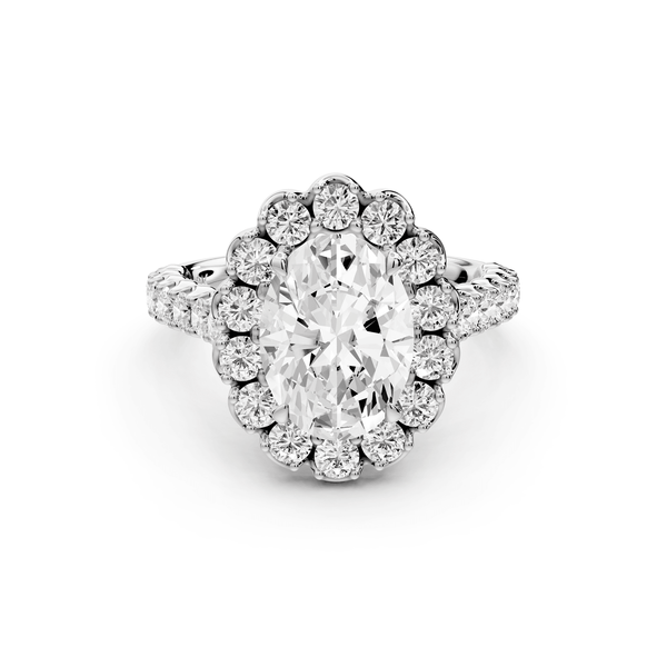 Anastasia - 2ct 18k white gold oval Diamond with Floral Halo and Pavé engagement Ring - Mr. Alex Jewelry