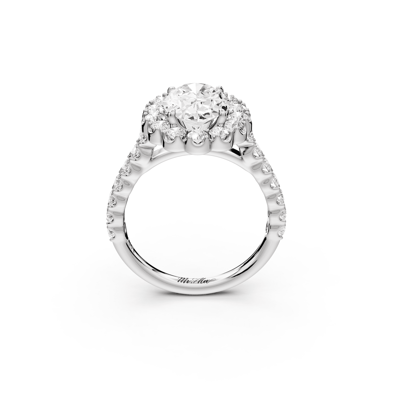 Anastasia - 2ct 18k white gold oval Diamond with Floral Halo and Pavé engagement Ring - Mr. Alex Jewelry