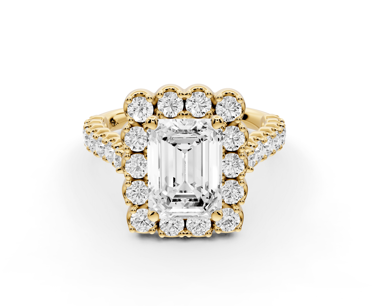 Anastasia - 2ct 18k yellow gold emerald Diamond with Floral Halo and Pavé engagement Ring - Mr. Alex Jewelry