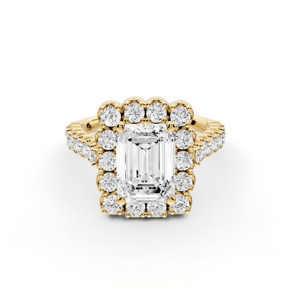 Anastasia - 2ct 18k yellow gold emerald Diamond with Floral Halo and Pavé engagement Ring - Mr. Alex Jewelry