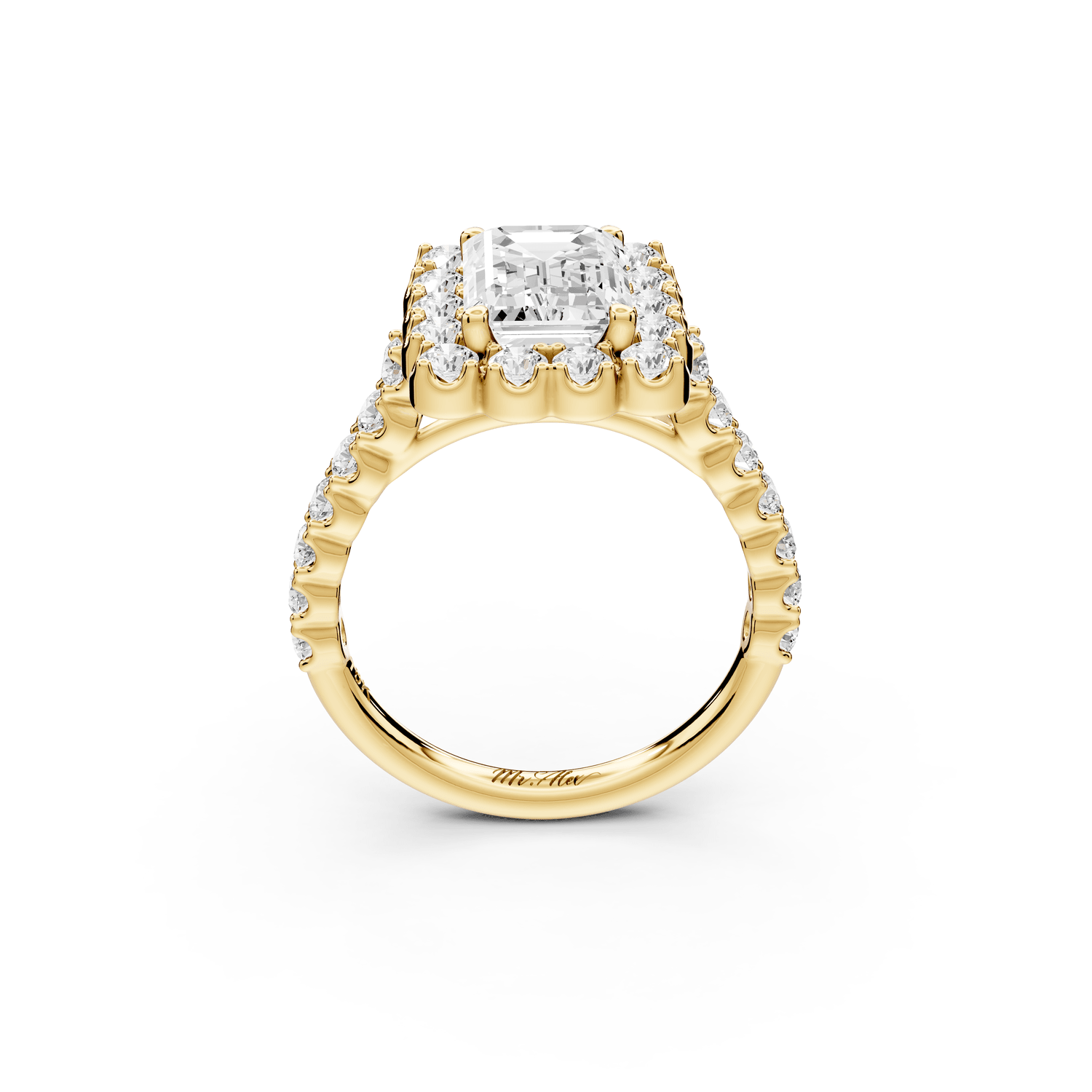 Anastasia - 2ct 18k yellow gold emerald Diamond with Floral Halo and Pavé engagement Ring - Mr. Alex Jewelry