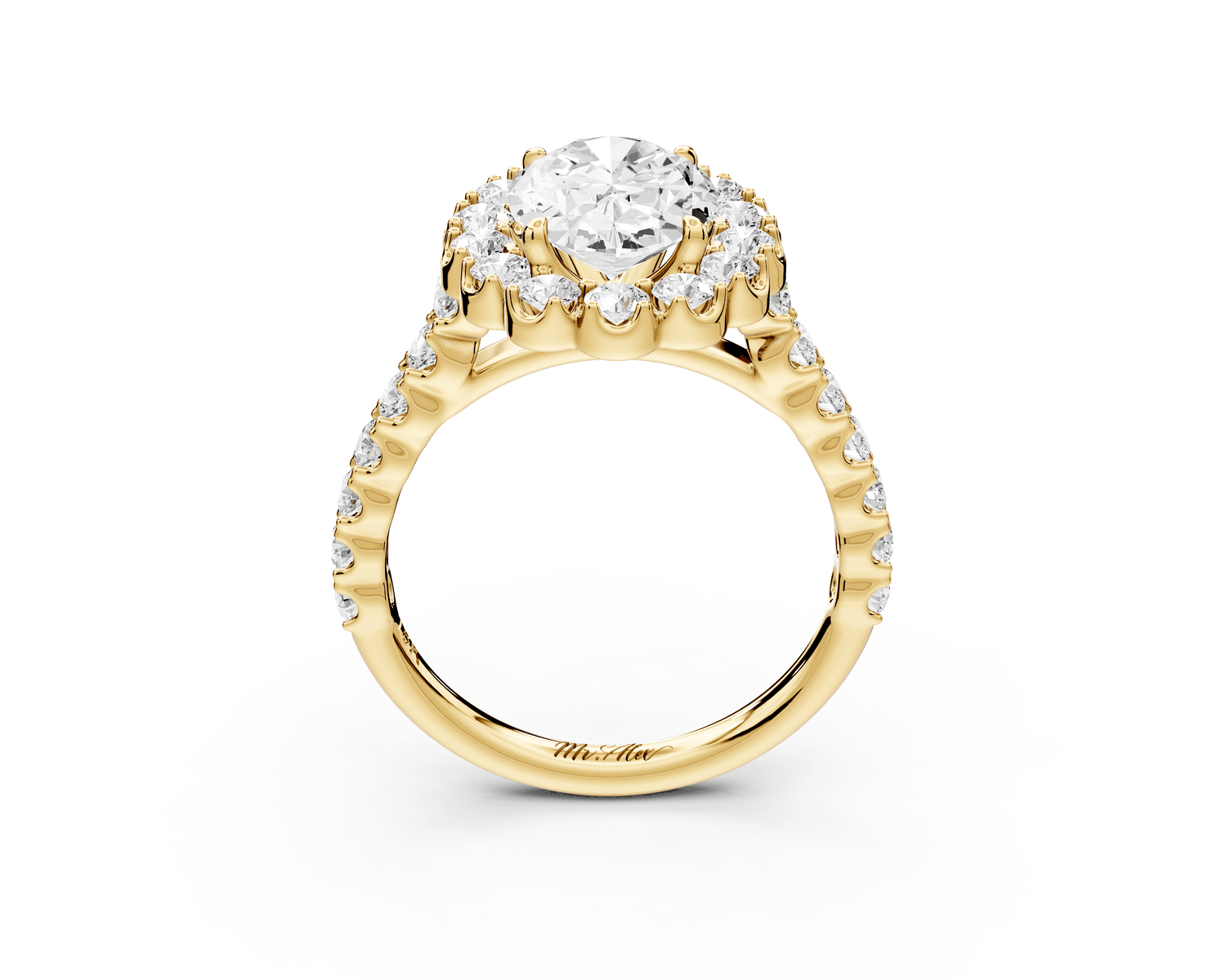 Anastasia - 2ct 18k yellow gold oval Diamond with Floral Halo and Pavé engagement Ring - Mr. Alex Jewelry