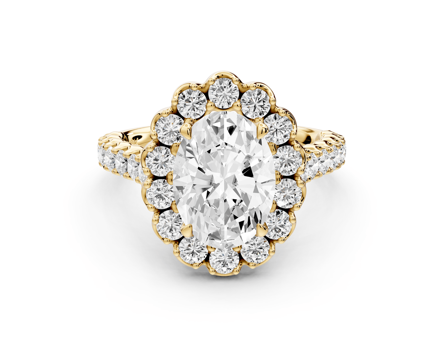 Anastasia - 2ct 18k yellow gold oval Diamond with Floral Halo and Pavé engagement Ring - Mr. Alex Jewelry