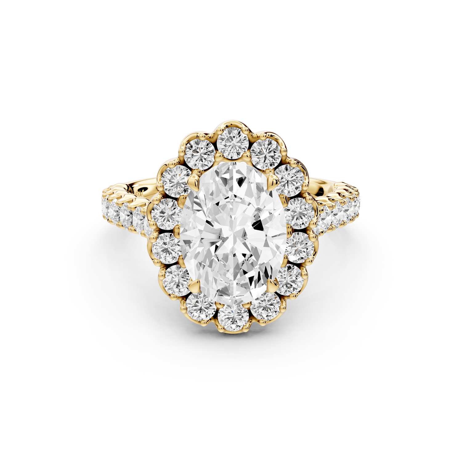 Anastasia - 2ct 18k yellow gold oval Diamond with Floral Halo and Pavé engagement Ring - Mr. Alex Jewelry