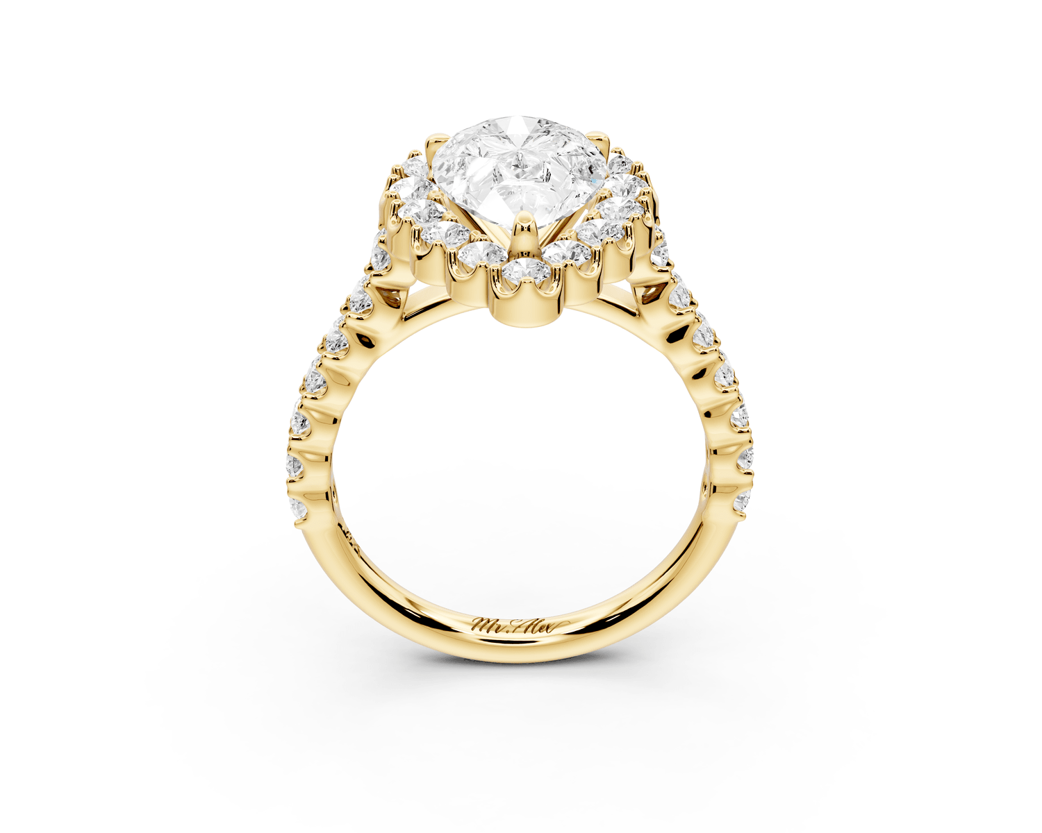 Anastasia - 2ct 18k yellow gold pear Diamond with Floral Halo and Pavé engagement Ring - Mr. Alex Jewelry