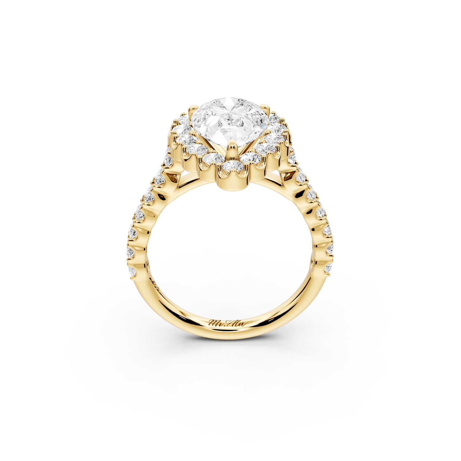 Anastasia - 2ct 18k yellow gold pear Diamond with Floral Halo and Pavé engagement Ring - Mr. Alex Jewelry