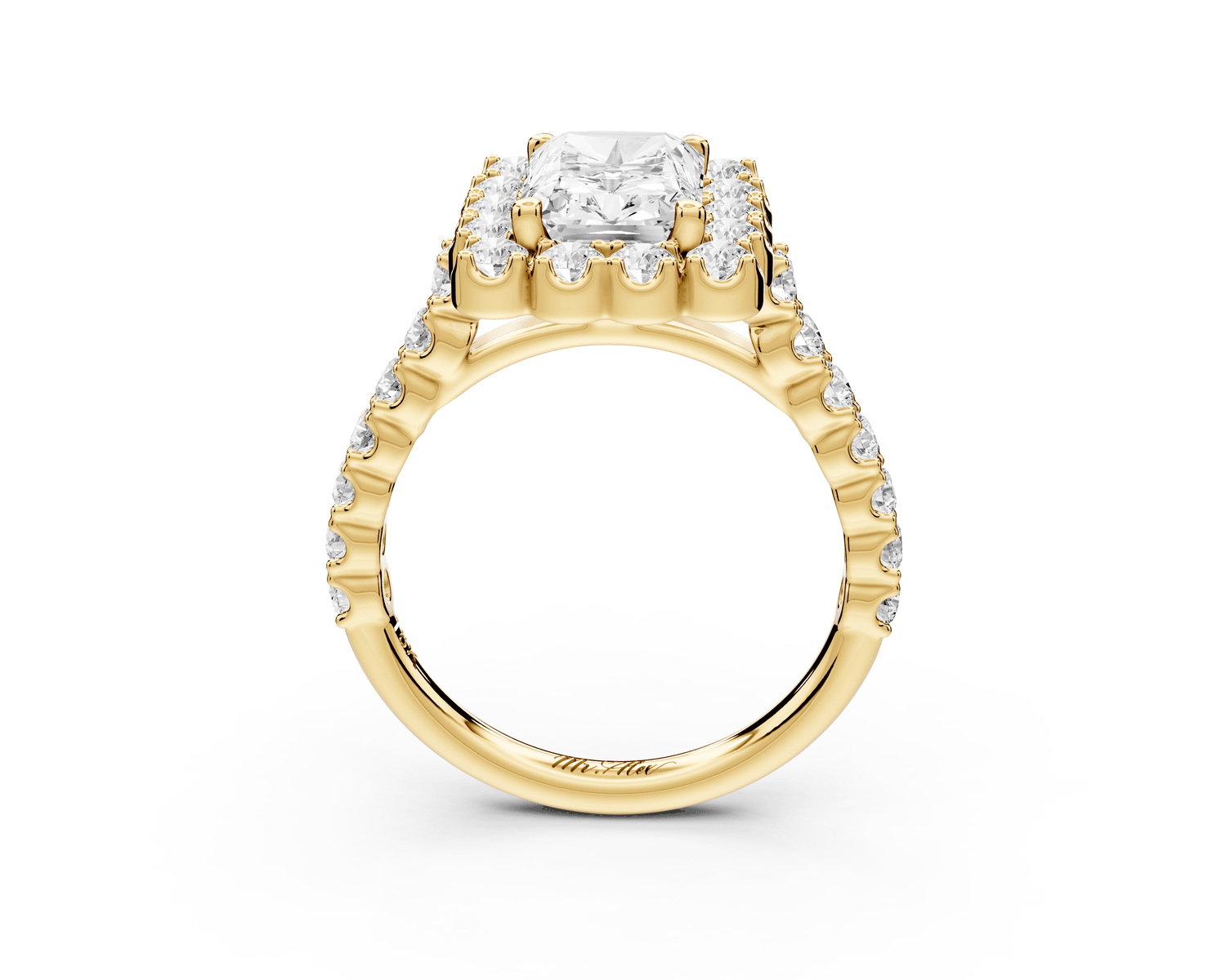 Anastasia - 2ct 18k yellow gold radiant Diamond with Floral Halo and Pavé engagement Ring - Mr. Alex Jewelry