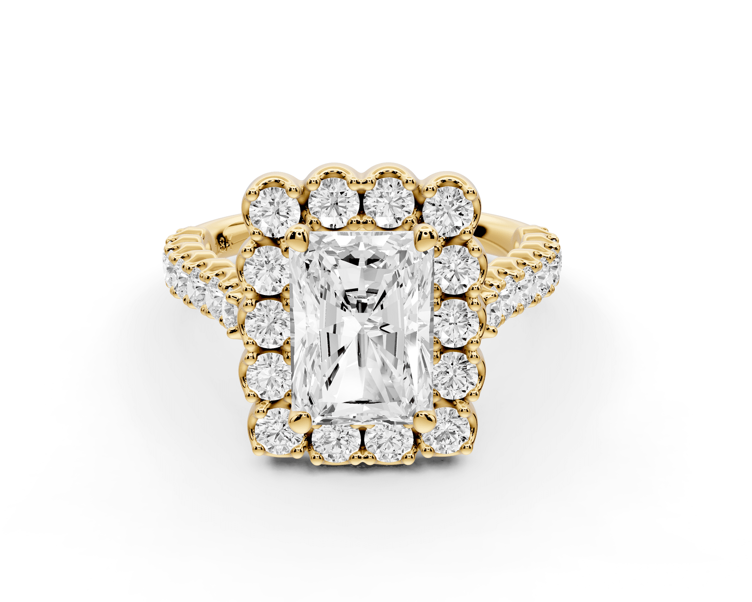 Anastasia - 2ct 18k yellow gold radiant Diamond with Floral Halo and Pavé engagement Ring - Mr. Alex Jewelry
