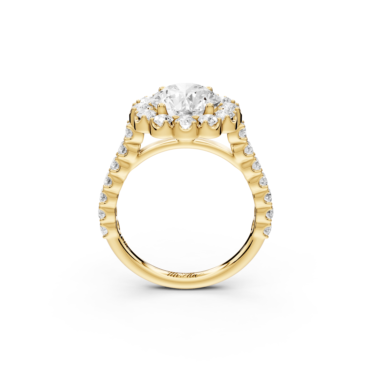 Anastasia - 2ct 18k yellow gold round Diamond with Floral Halo and Pavé engagement Ring - Mr. Alex Jewelry