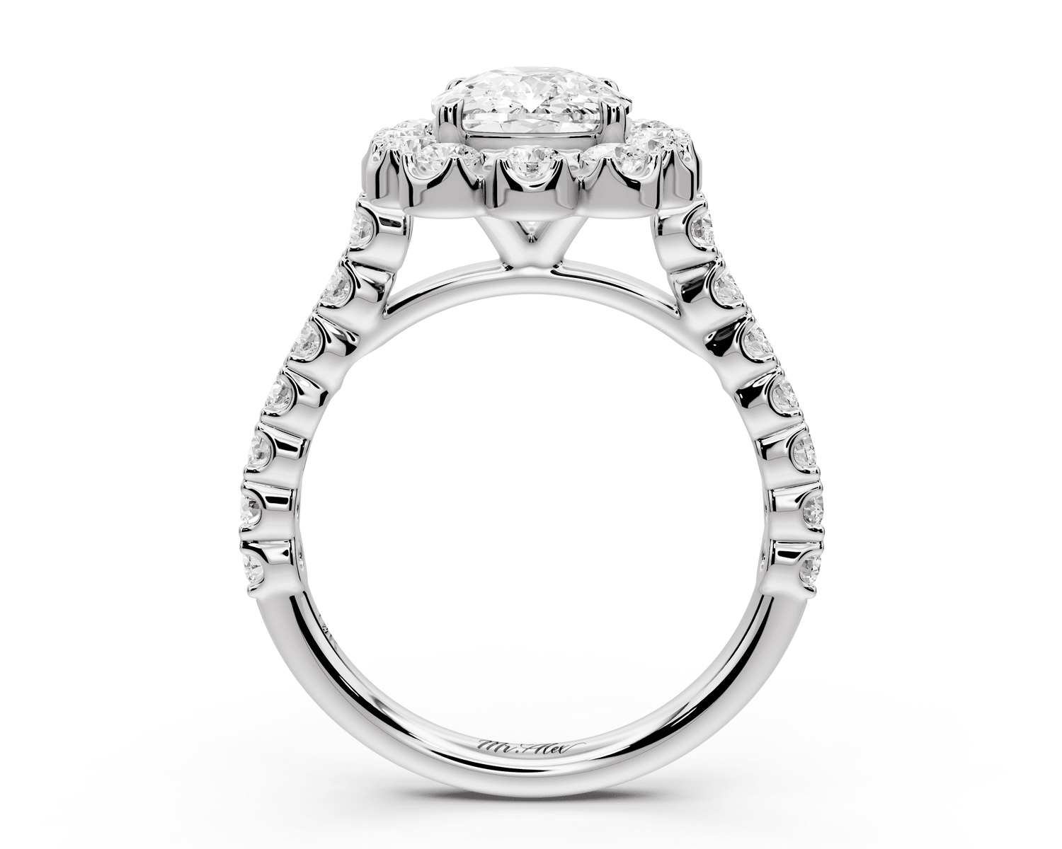 Anastasia - 2ct platinum ecushion Diamond with Floral Halo and Pavé engagement Ring - Mr. Alex Jewelry