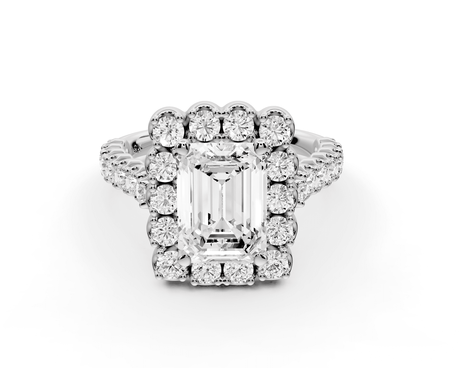 Anastasia - 2ct platinum emerald Diamond with Floral Halo and Pavé engagement Ring - Mr. Alex Jewelry