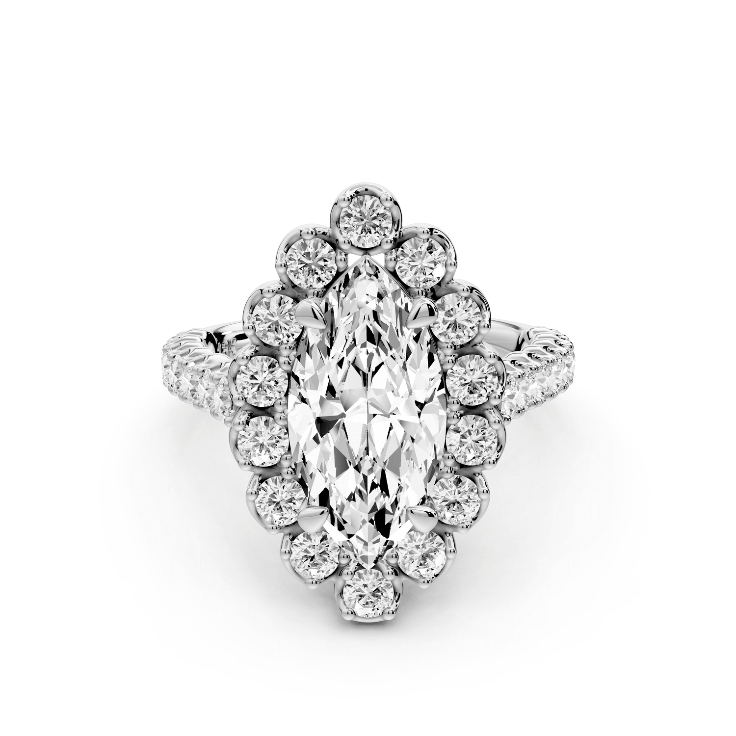 Anastasia - 2ct platinum marquise Diamond with Floral Halo and Pavé engagement Ring - Mr. Alex Jewelry