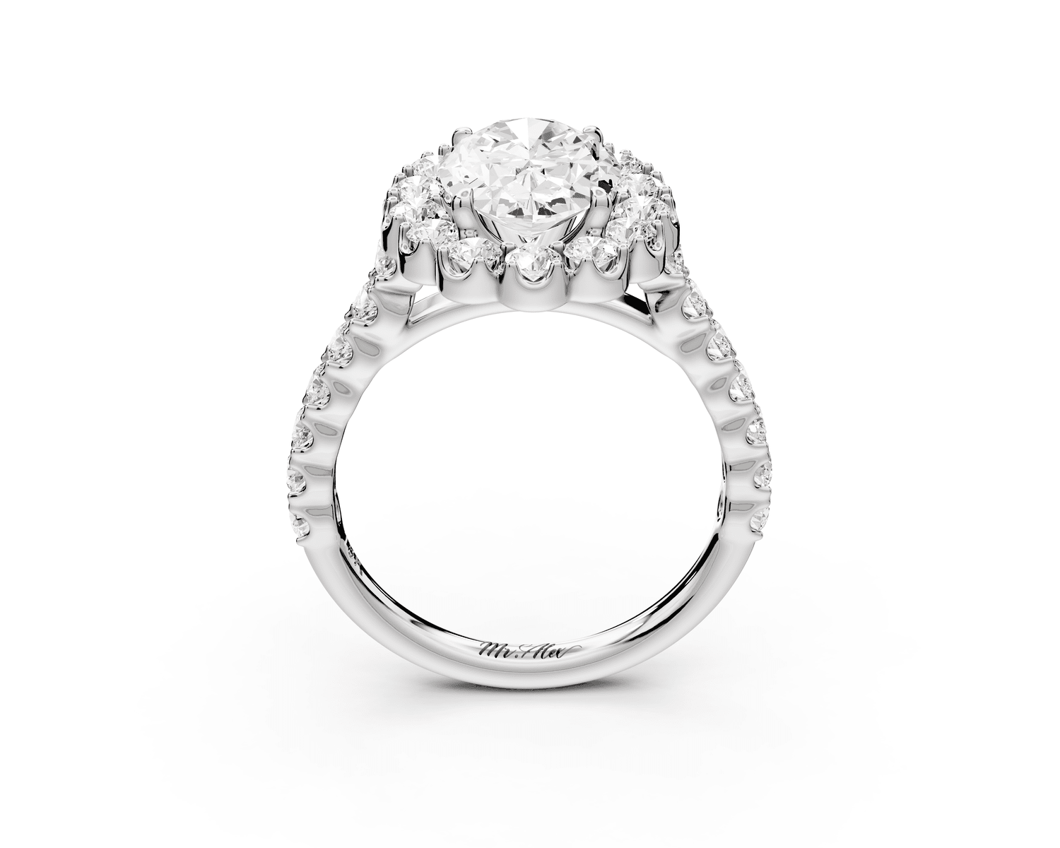 Anastasia - 2ct platinum oval Diamond with Floral Halo and Pavé engagement Ring - Mr. Alex Jewelry