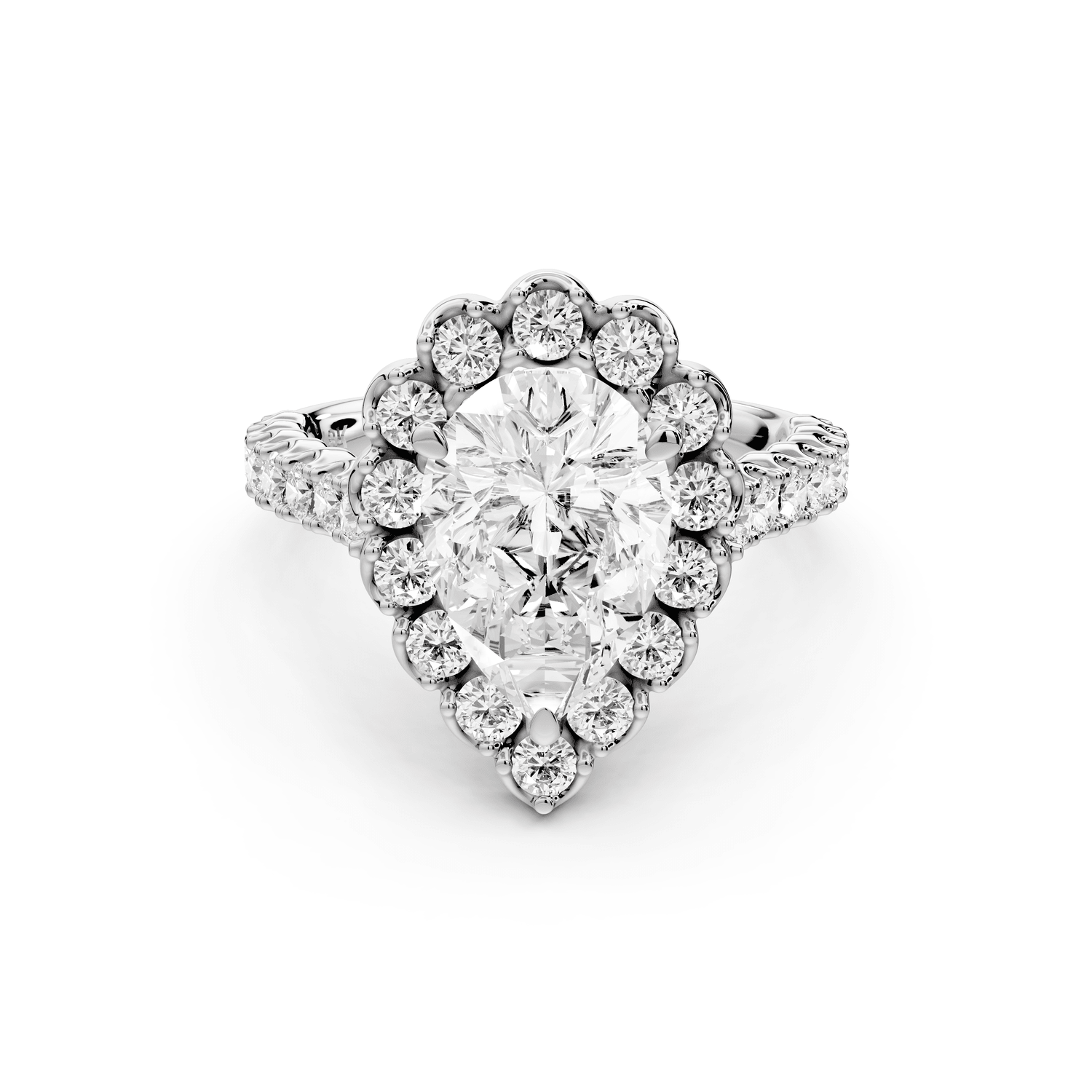 Anastasia - 2ct platinum pear Diamond with Floral Halo and Pavé engagement Ring - Mr. Alex Jewelry