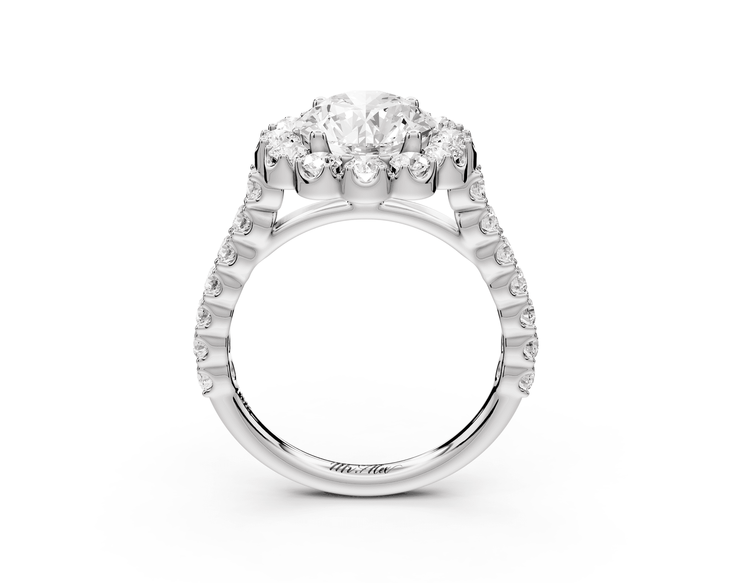 Anastasia - 2ct platinum round Diamond with Floral Halo and Pavé engagement Ring - Mr. Alex Jewelry