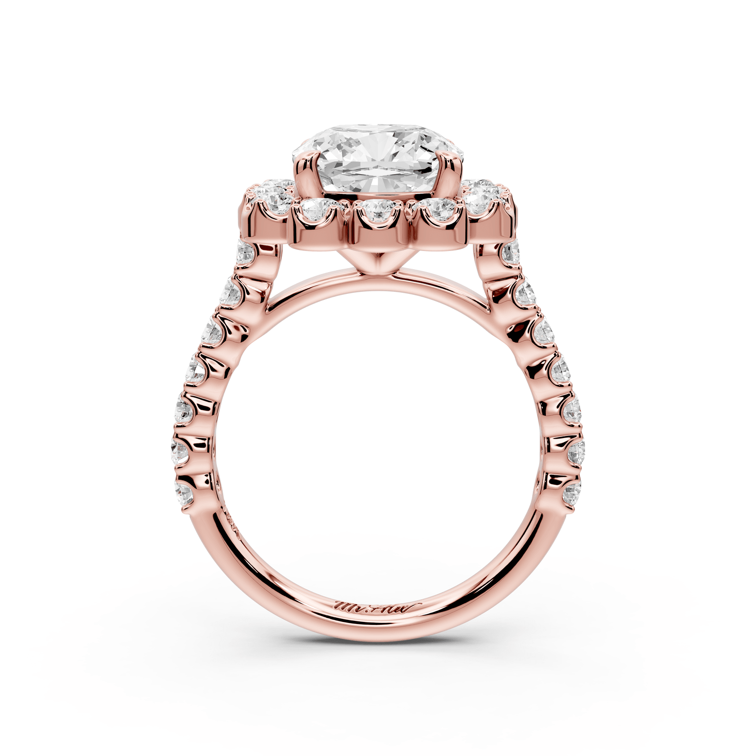 Anastasia - 3ct 14k rose gold cushion Diamond with Floral Halo and Pavé engagement Ring - Mr. Alex Jewelry