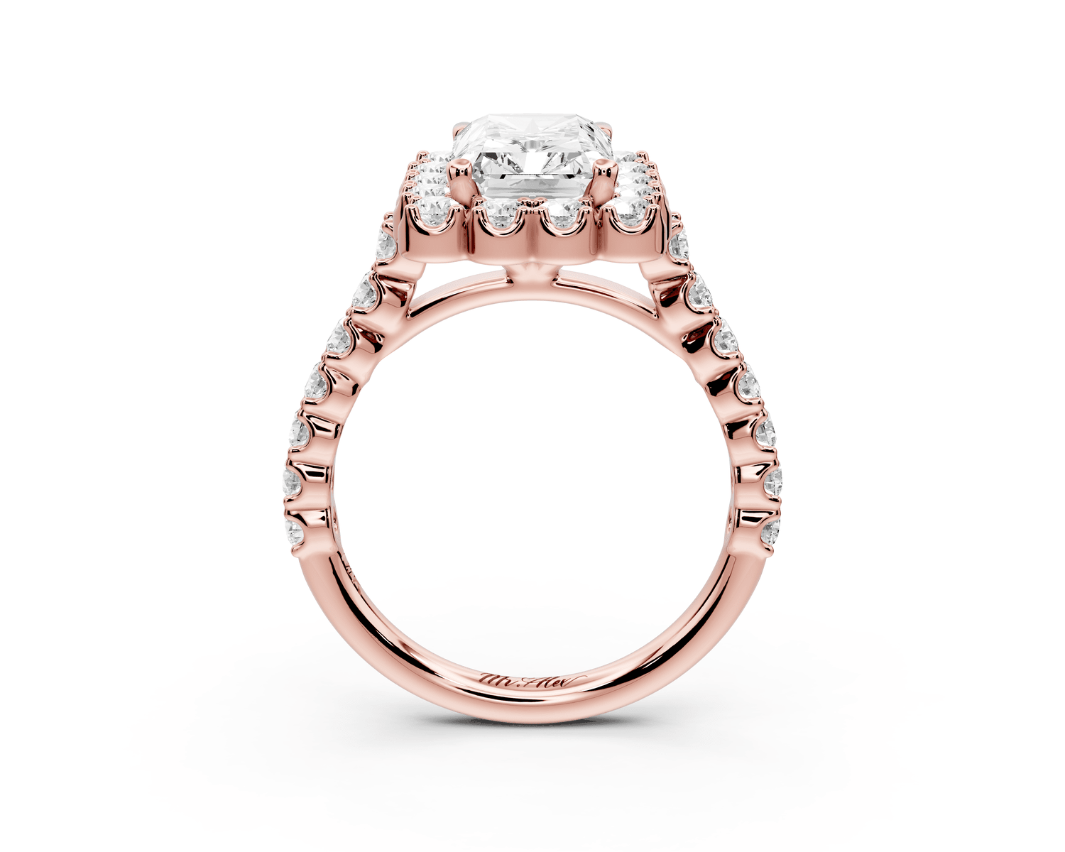 Anastasia - 3ct 14k rose gold radiant Diamond with Floral Halo and Pavé engagement Ring - Mr. Alex Jewelry