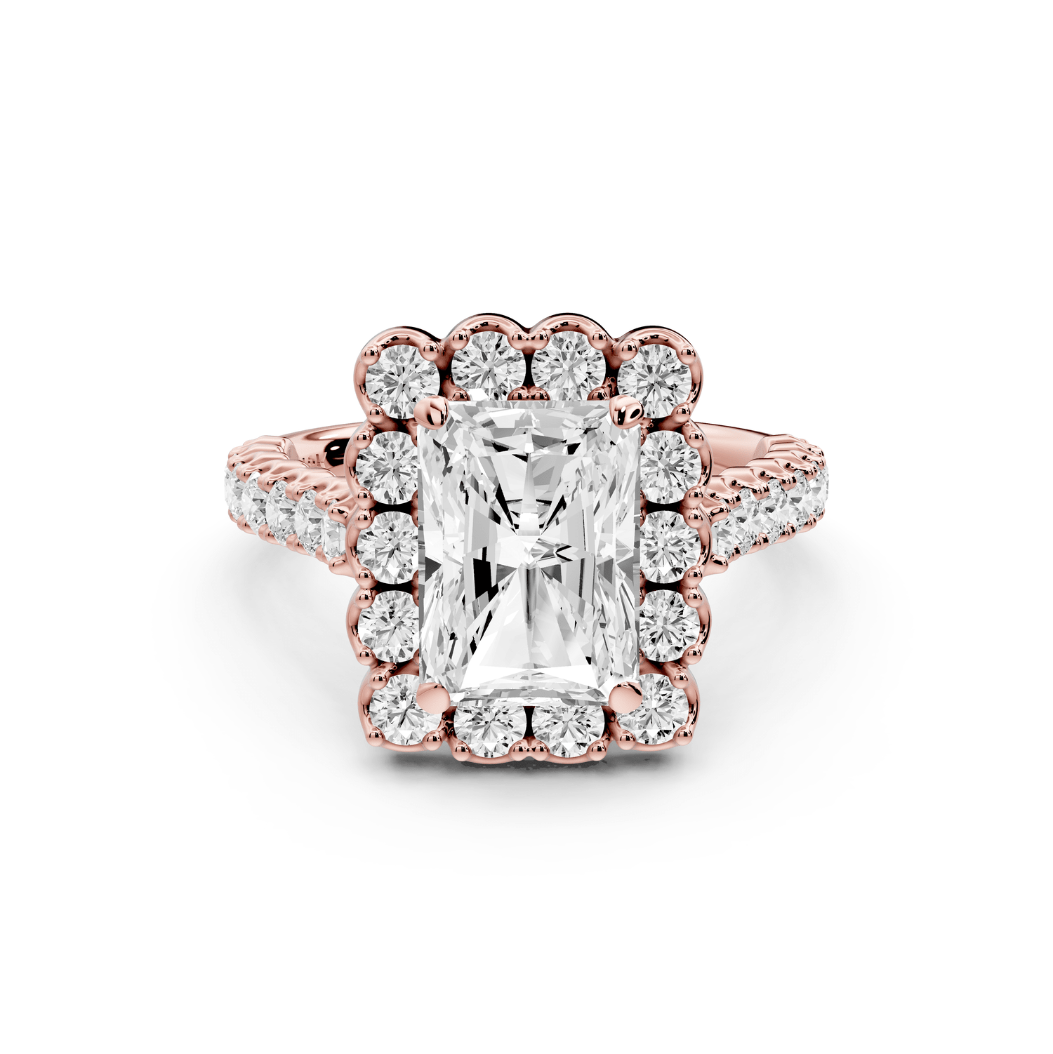 Anastasia - 3ct 14k rose gold radiant Diamond with Floral Halo and Pavé engagement Ring - Mr. Alex Jewelry