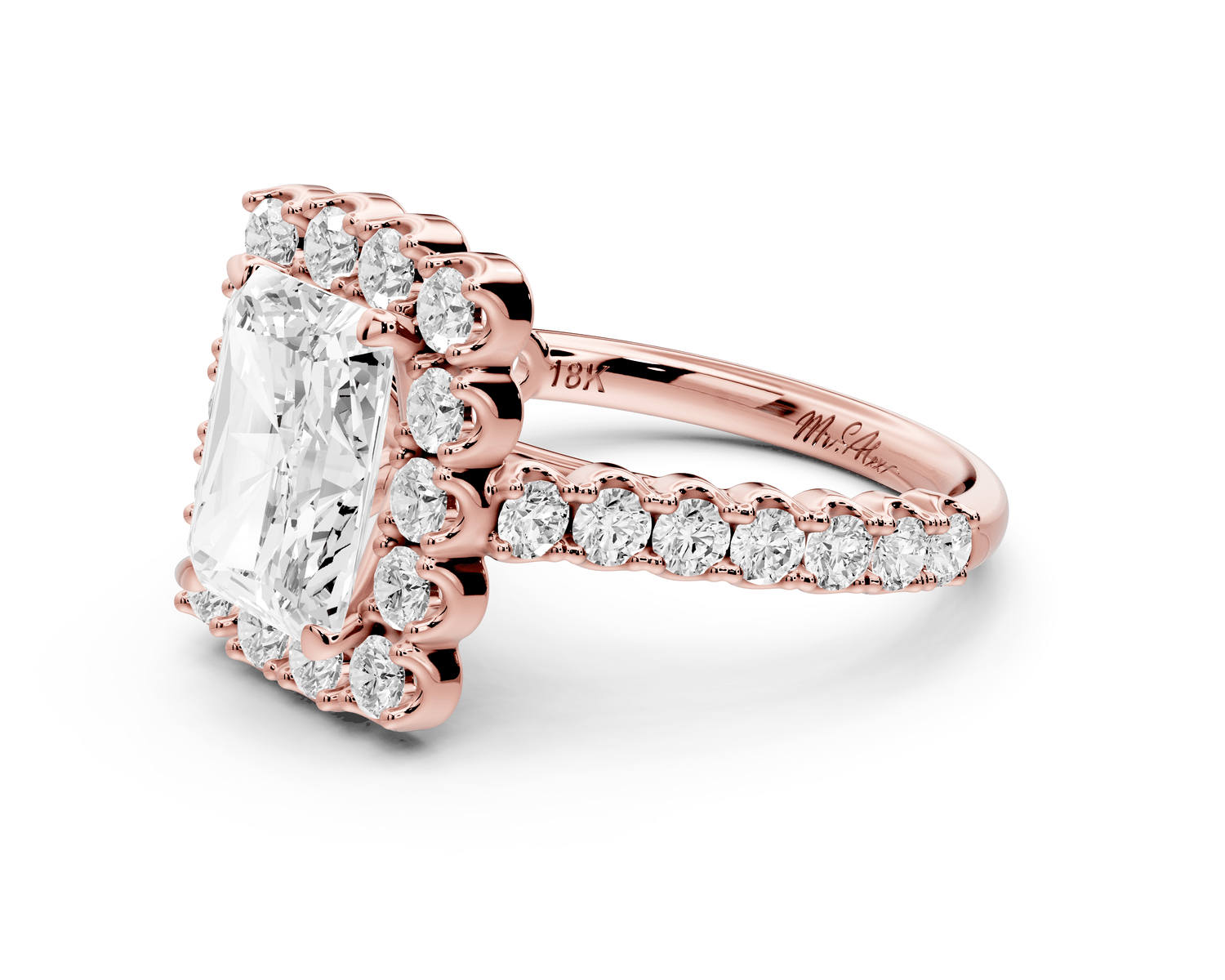 Anastasia - 3ct 14k rose gold radiant Diamond with Floral Halo and Pavé engagement Ring - Mr. Alex Jewelry