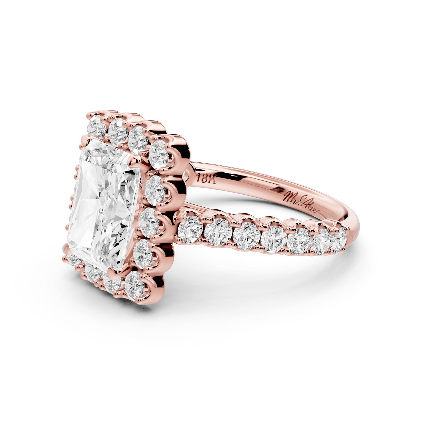 Anastasia - 3ct 14k rose gold radiant Diamond with Floral Halo and Pavé engagement Ring - Mr. Alex Jewelry