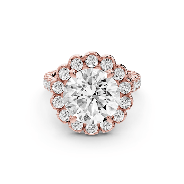 Anastasia - 3ct 14k rose gold round Diamond with Floral Halo and Pavé engagement Ring - Mr. Alex Jewelry