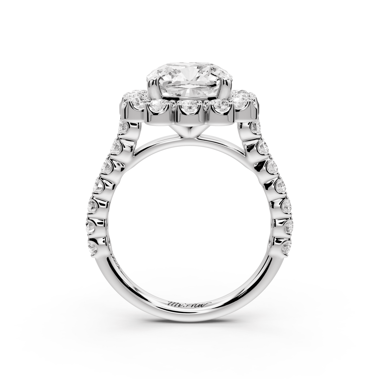 Anastasia - 3ct 14k white gold cushion Diamond with Floral Halo and Pavé engagement Ring - Mr. Alex Jewelry