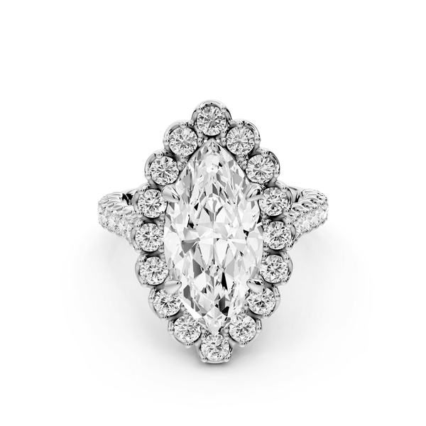Anastasia - 3ct 14k white gold marquise Diamond with Floral Halo and Pavé engagement Ring - Mr. Alex Jewelry