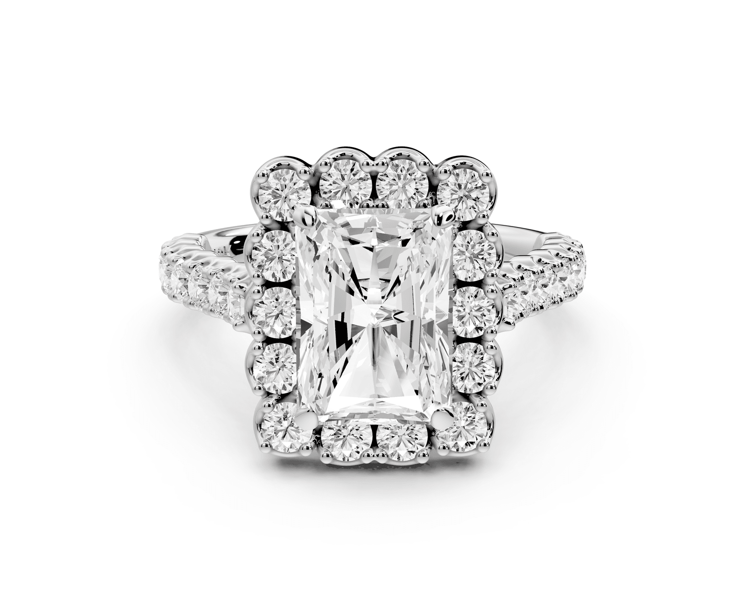 Anastasia - 3ct 14k white gold radiant Diamond with Floral Halo and Pavé engagement Ring - Mr. Alex Jewelry