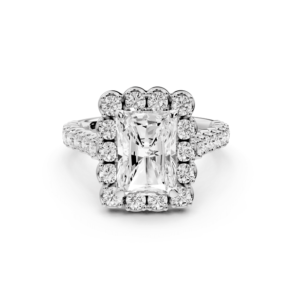 Anastasia - 3ct 14k white gold radiant Diamond with Floral Halo and Pavé engagement Ring - Mr. Alex Jewelry