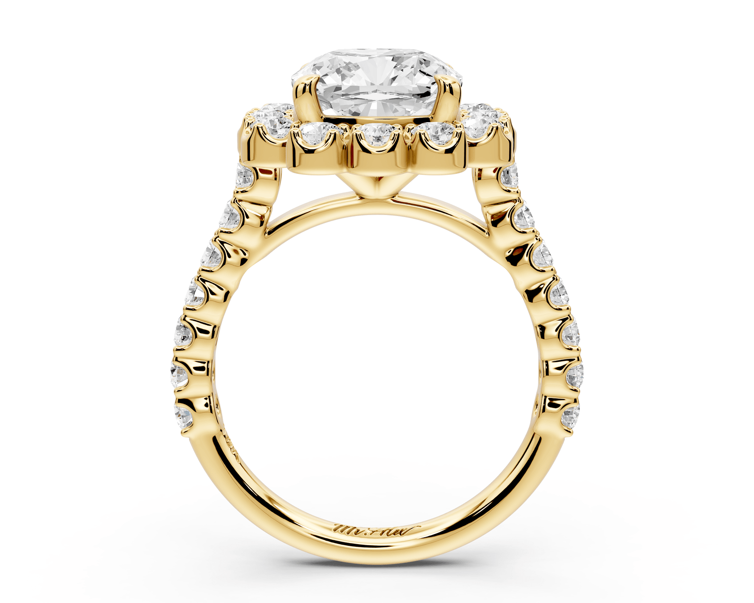 Anastasia - 3ct 14k yellow gold cushion Diamond with Floral Halo and Pavé engagement Ring - Mr. Alex Jewelry