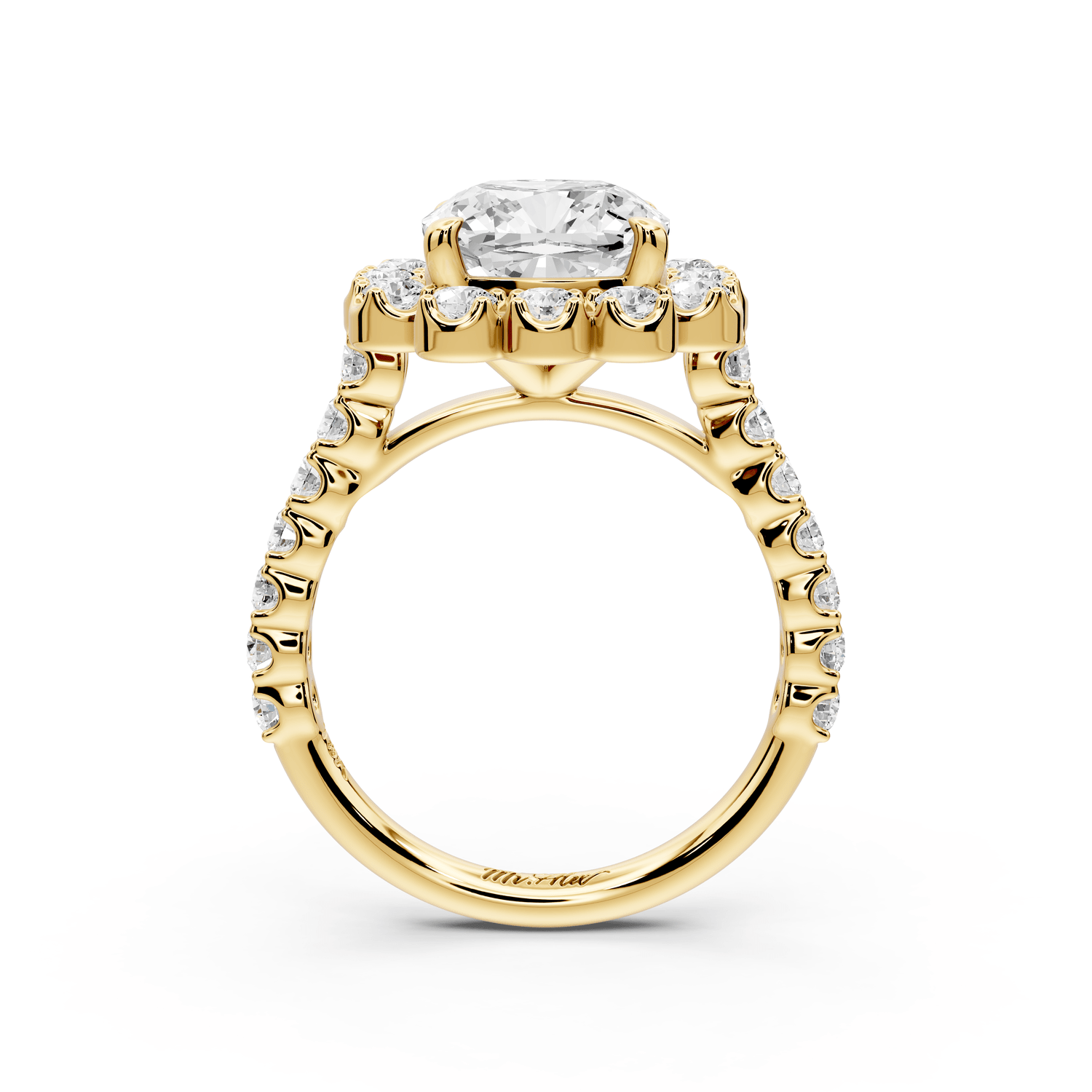 Anastasia - 3ct 14k yellow gold cushion Diamond with Floral Halo and Pavé engagement Ring - Mr. Alex Jewelry
