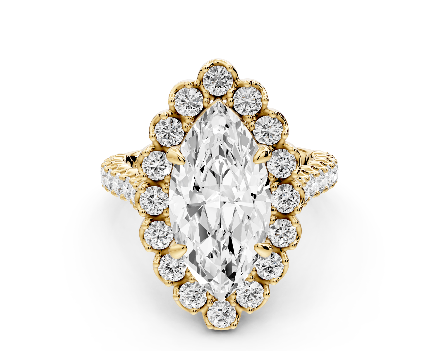 Anastasia - 3ct 14k yellow gold marquise Diamond with Floral Halo and Pavé engagement Ring - Mr. Alex Jewelry