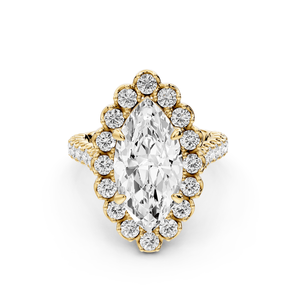 Anastasia - 3ct 14k yellow gold marquise Diamond with Floral Halo and Pavé engagement Ring - Mr. Alex Jewelry