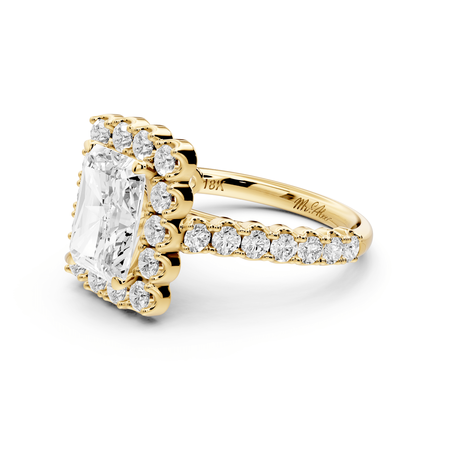 Anastasia - 3ct 14k yellow gold radiant Diamond with Floral Halo and Pavé engagement Ring - Mr. Alex Jewelry