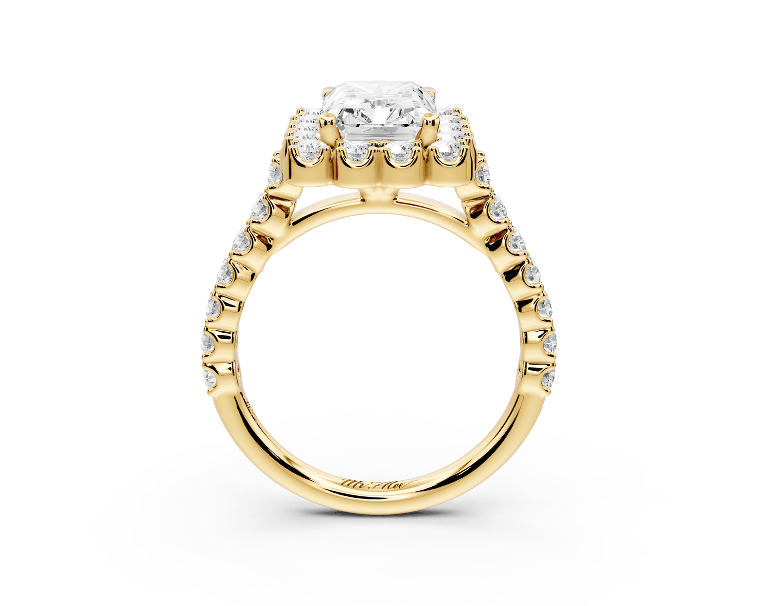 Anastasia - 3ct 14k yellow gold radiant Diamond with Floral Halo and Pavé engagement Ring - Mr. Alex Jewelry