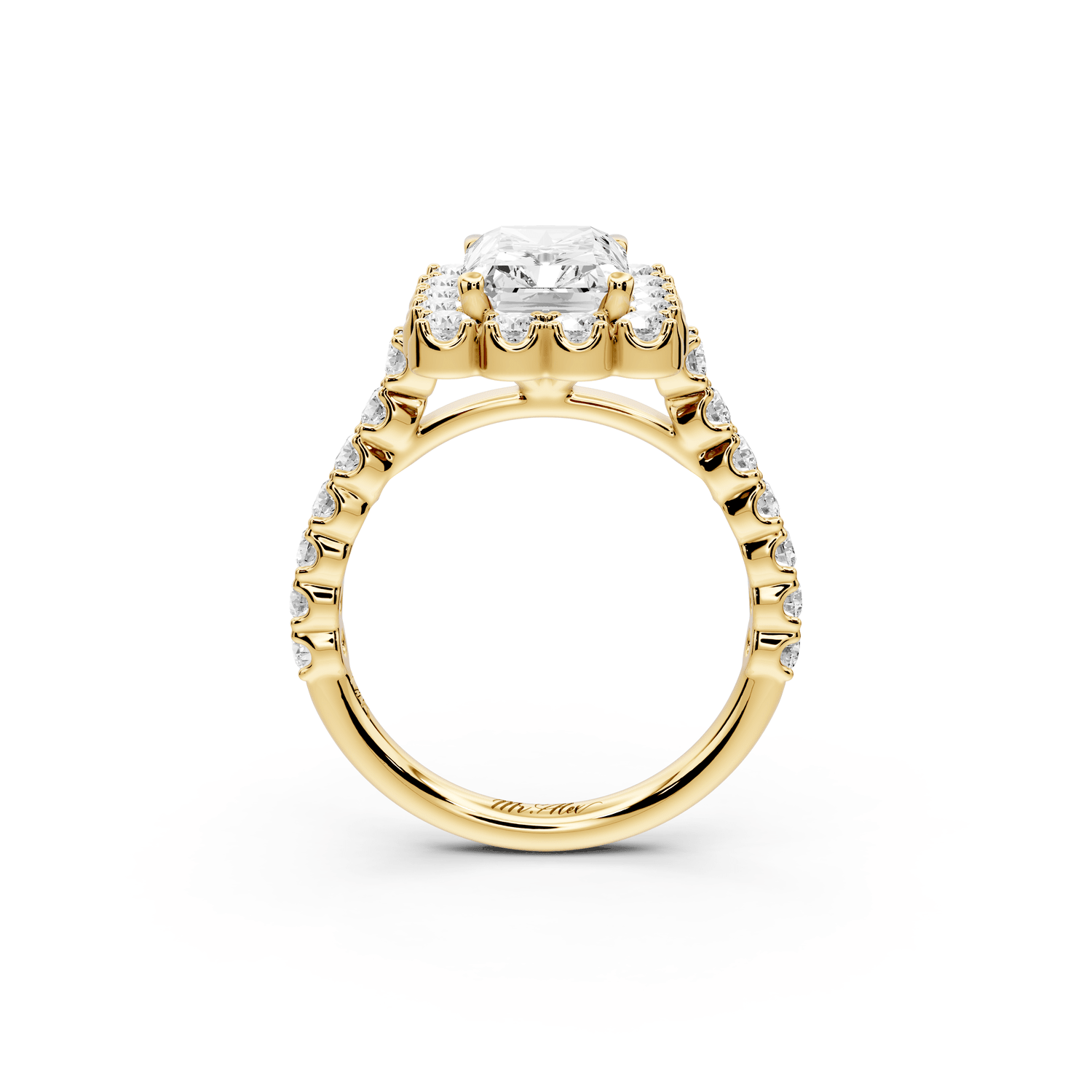 Anastasia - 3ct 14k yellow gold radiant Diamond with Floral Halo and Pavé engagement Ring - Mr. Alex Jewelry