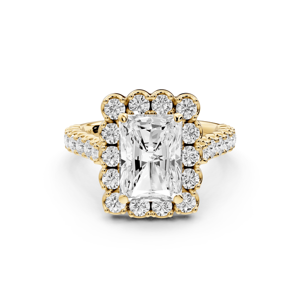 Anastasia - 3ct 14k yellow gold radiant Diamond with Floral Halo and Pavé engagement Ring - Mr. Alex Jewelry