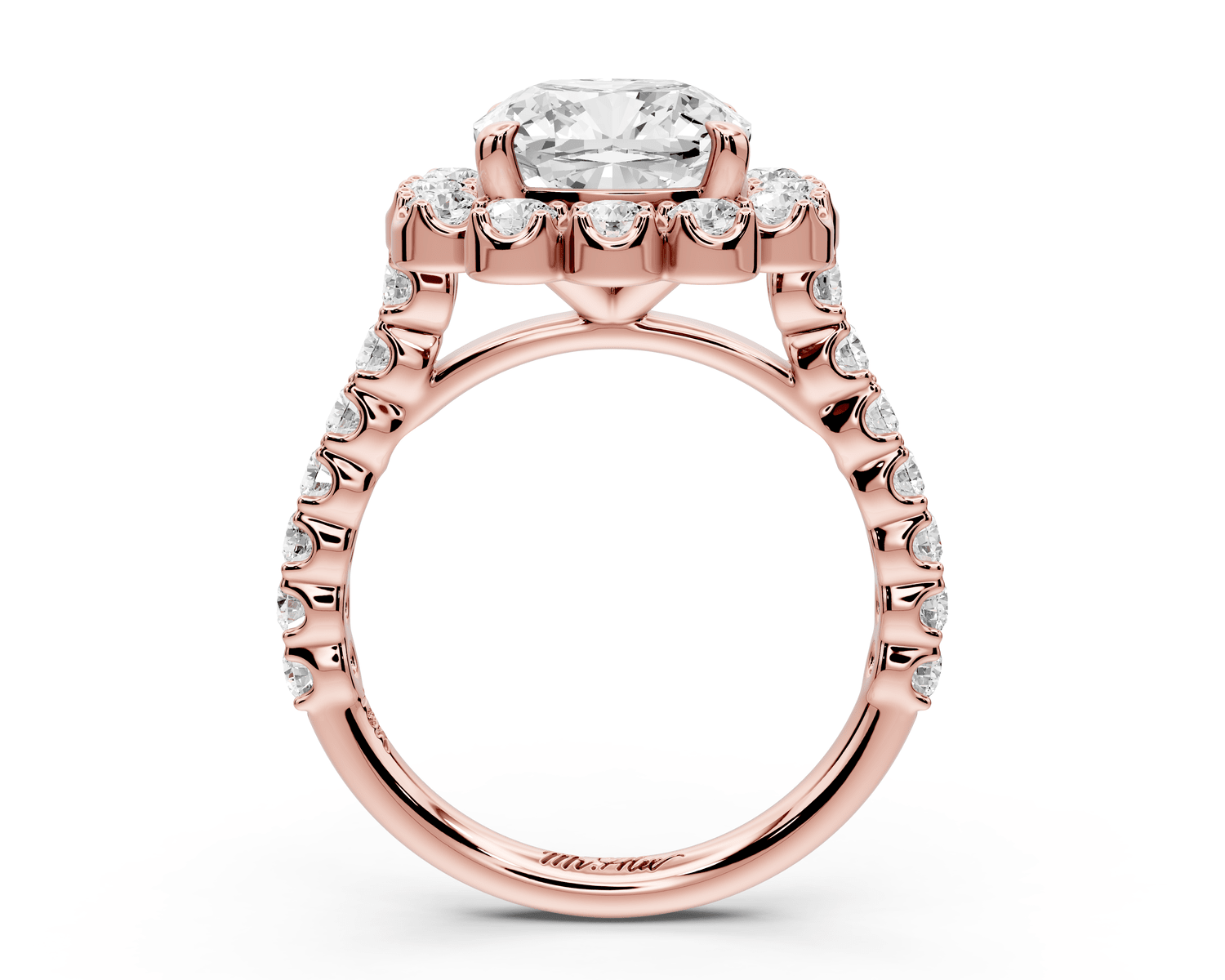 Anastasia - 3ct 18k rose gold cushion Diamond with Floral Halo and Pavé engagement Ring - Mr. Alex Jewelry