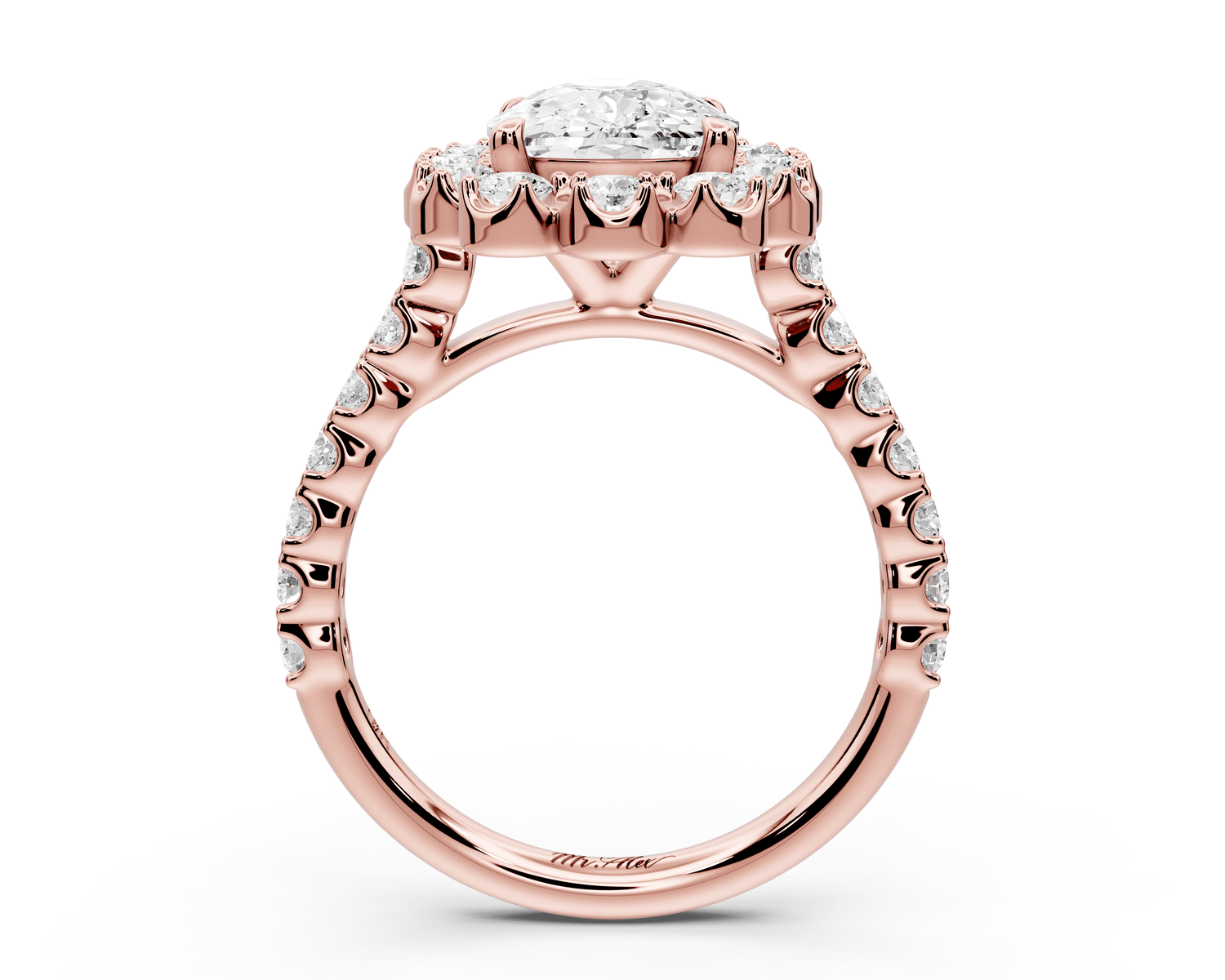 Anastasia - 3ct 18k rose gold ecushion Diamond with Floral Halo and Pavé engagement Ring - Mr. Alex Jewelry