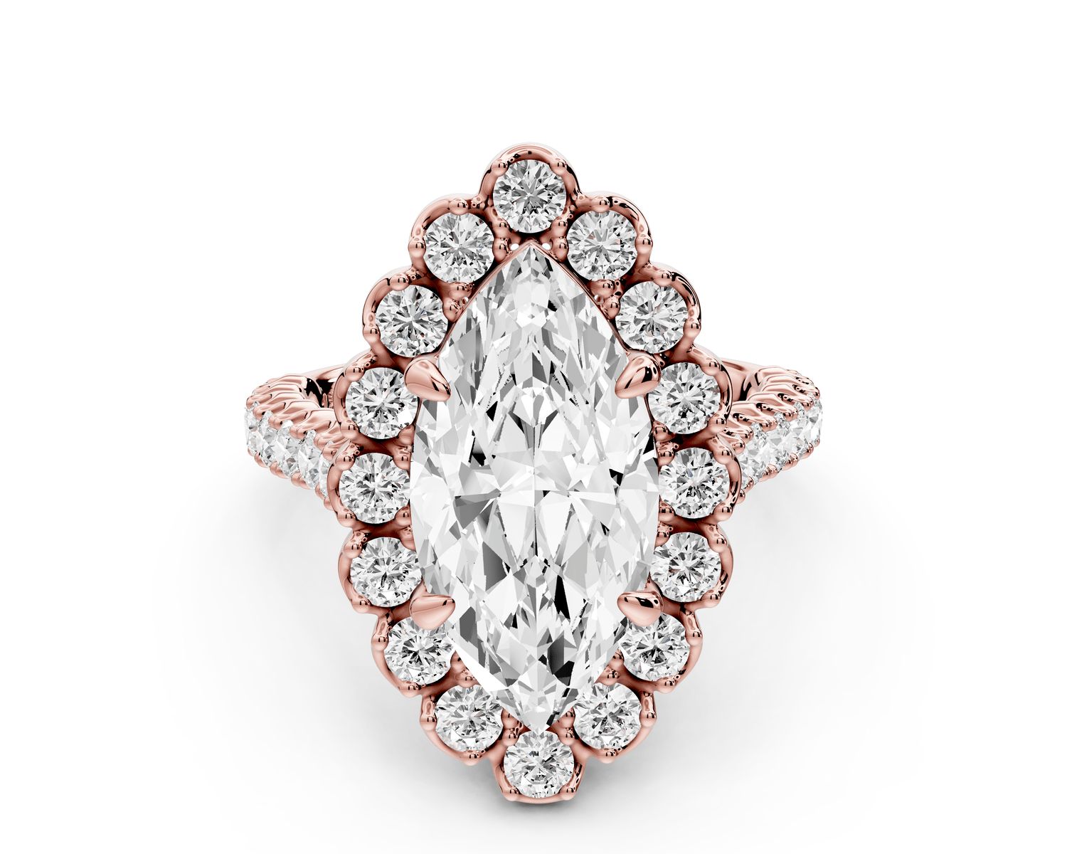 Anastasia - 3ct 18k rose gold marquise Diamond with Floral Halo and Pavé engagement Ring - Mr. Alex Jewelry
