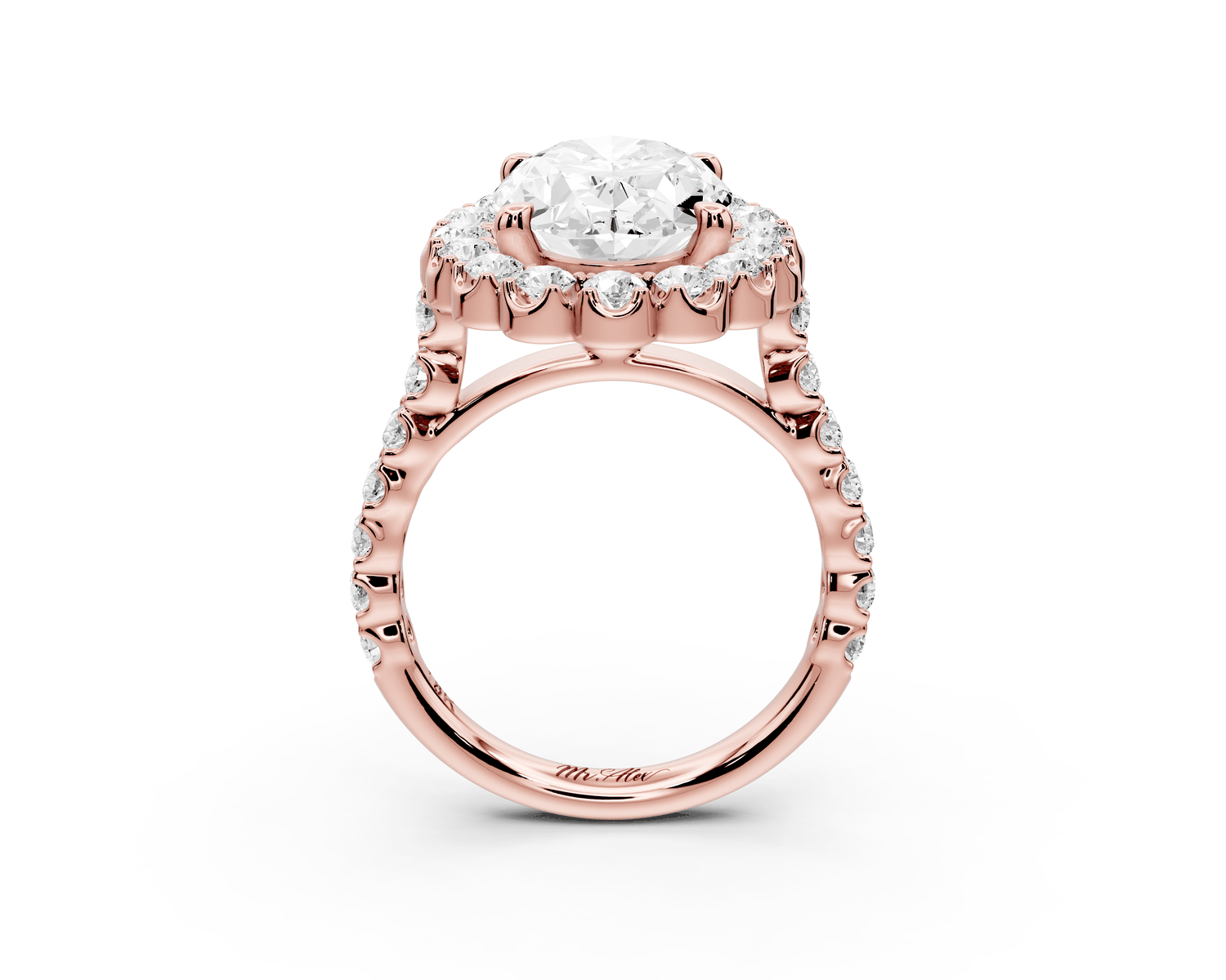 Anastasia - 3ct 18k rose gold oval Diamond with Floral Halo and Pavé engagement Ring - Mr. Alex Jewelry