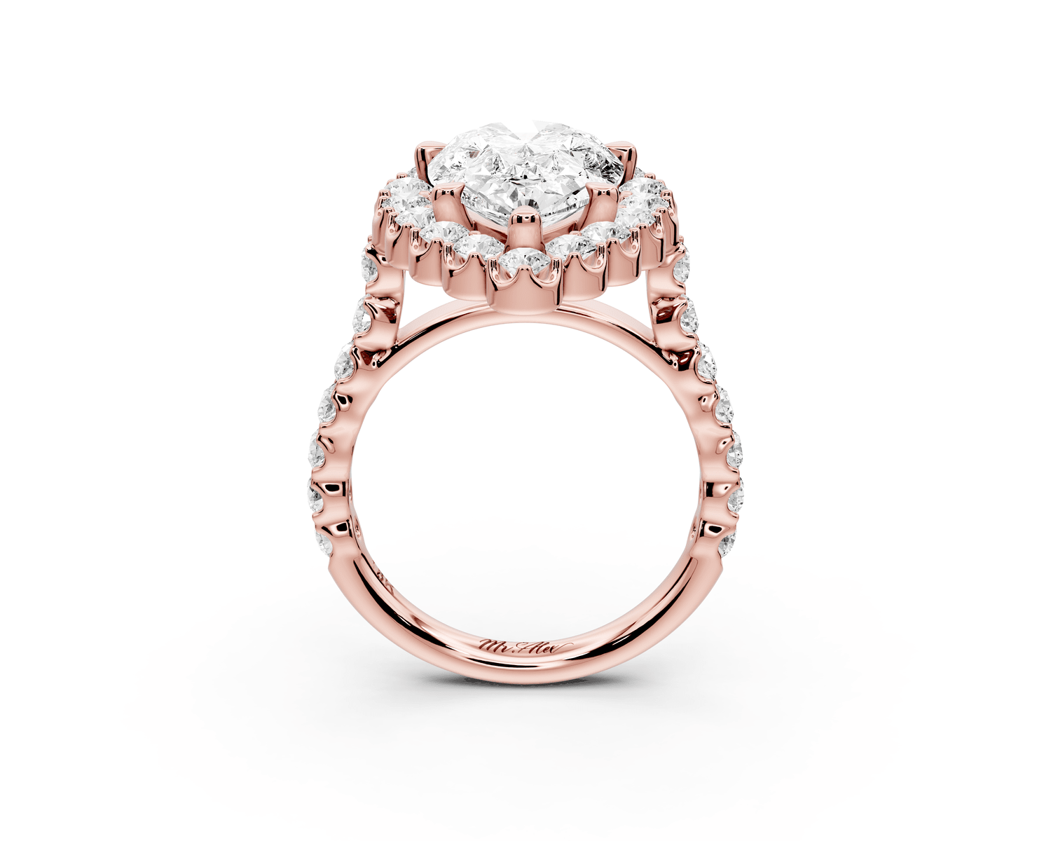 Anastasia - 3ct 18k rose gold pear Diamond with Floral Halo and Pavé engagement Ring - Mr. Alex Jewelry