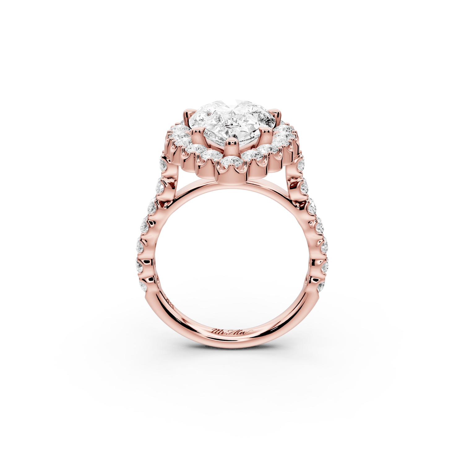 Anastasia - 3ct 18k rose gold pear Diamond with Floral Halo and Pavé engagement Ring - Mr. Alex Jewelry