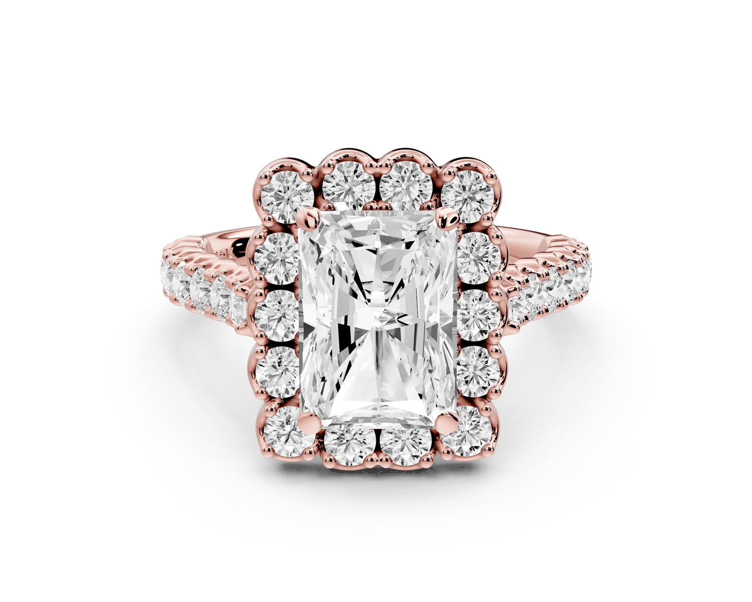 Anastasia - 3ct 18k rose gold radiant Diamond with Floral Halo and Pavé engagement Ring - Mr. Alex Jewelry