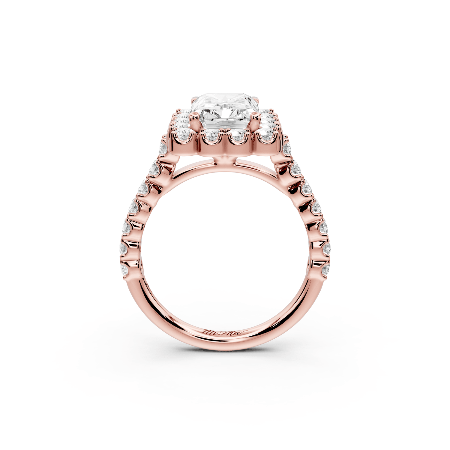 Anastasia - 3ct 18k rose gold radiant Diamond with Floral Halo and Pavé engagement Ring - Mr. Alex Jewelry