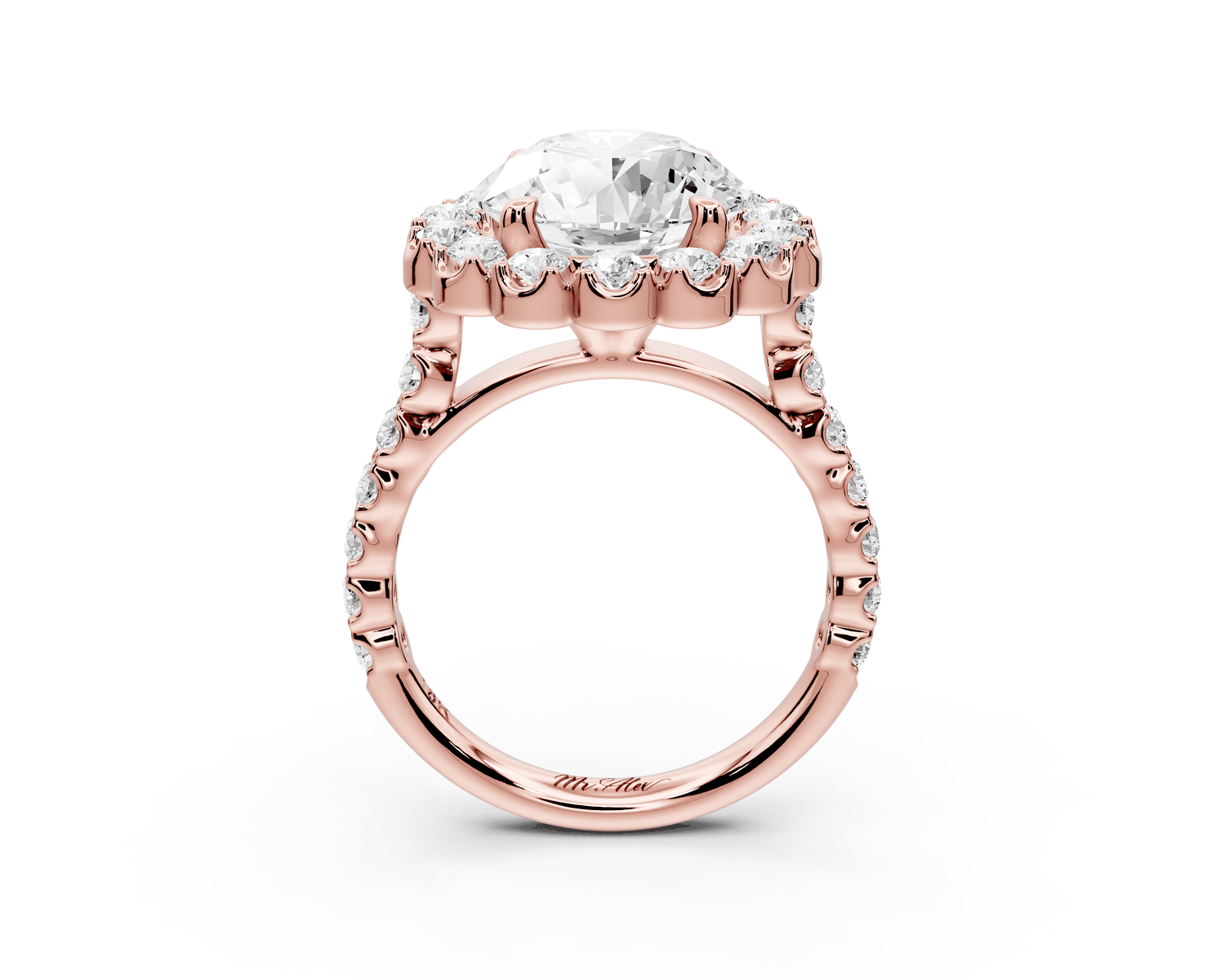 Anastasia - 3ct 18k rose gold round Diamond with Floral Halo and Pavé engagement Ring - Mr. Alex Jewelry