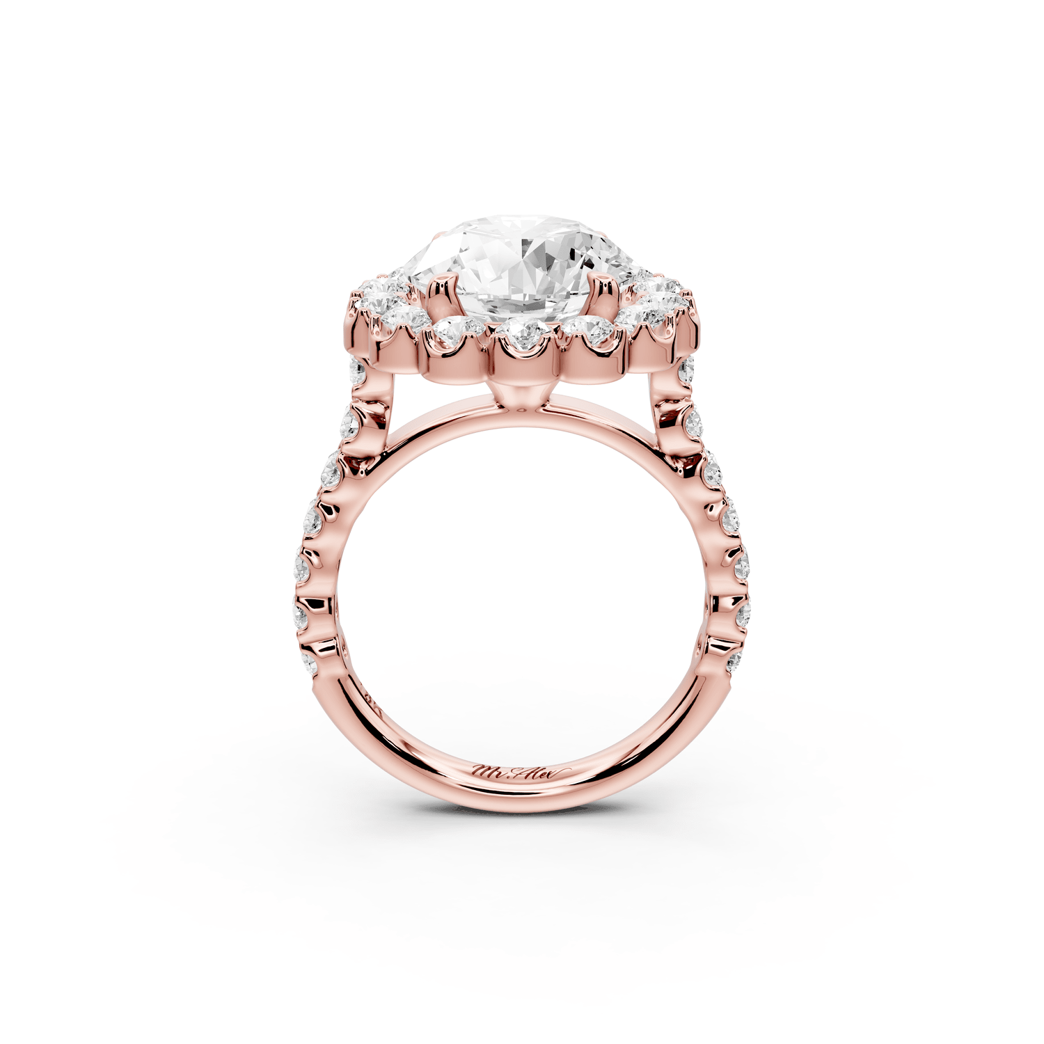 Anastasia - 3ct 18k rose gold round Diamond with Floral Halo and Pavé engagement Ring - Mr. Alex Jewelry