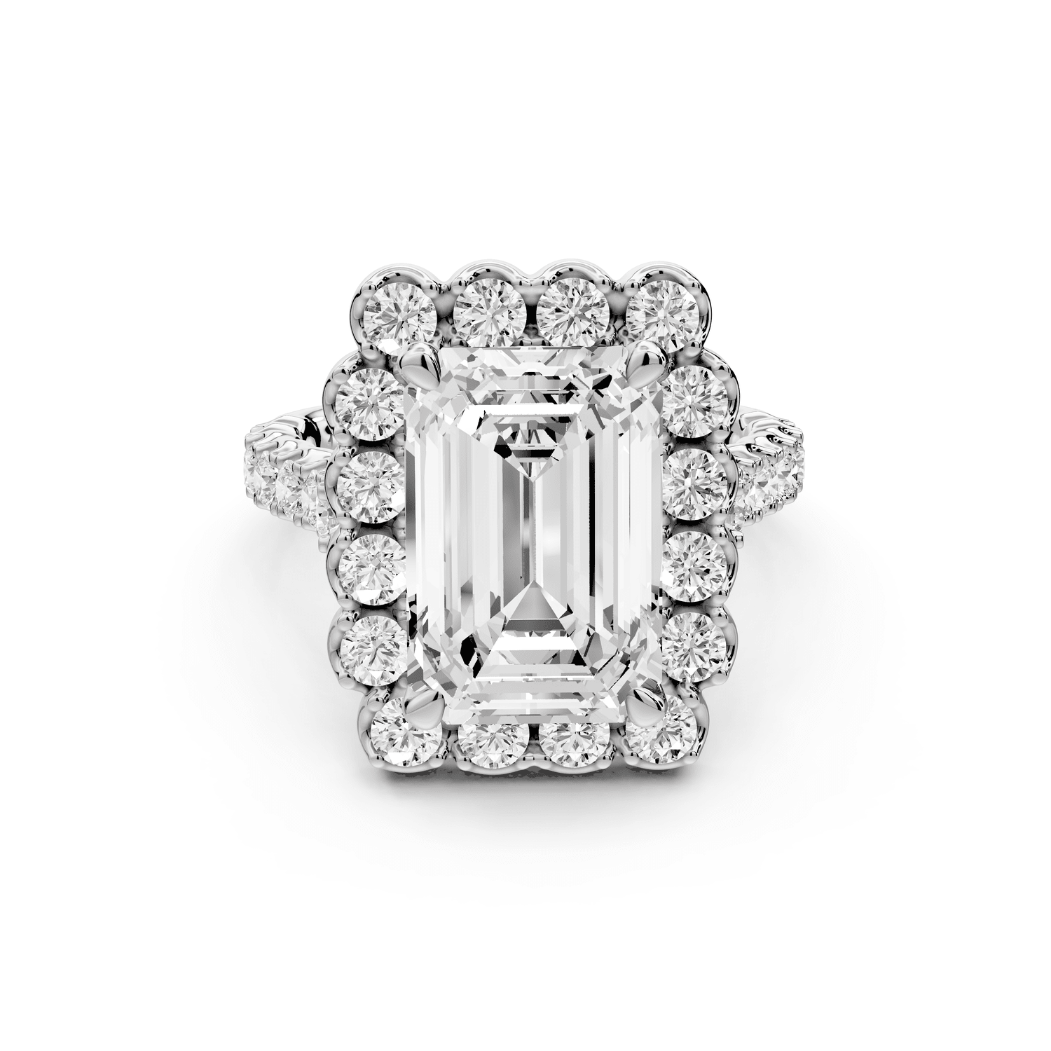 Anastasia - 3ct 18k white gold emerald Diamond with Floral Halo and Pavé engagement Ring - Mr. Alex Jewelry